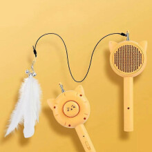 (With telescopic rod, Yellow) Interactive Cat Toys,3 Function Cat Toy(comb,laser,Retractable Cat-Teasing Wand)