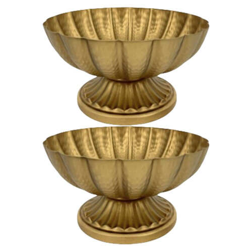 Conjunto de vasos vintage de ferro dourado – Centro de mesa com 2 peças