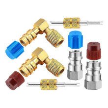 R12 to R134A AC Fitting Conversion Adapter Kit, Quick Coupler Valve A/C 90 Port Retrofit Adapter High/Low Pressure