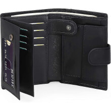 Black - Men's Large Leather Trifold Wallet with 19 Credit Card Slots, 3 Note Compartments, 1 Coin Pocket (1 Piece)-Yvan