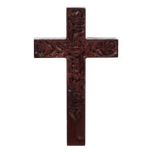 Croix Murale En Bois Décor Rustique Marron Sculptée Main