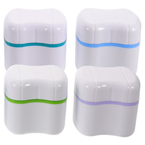 4Pcs Plastic Dental Retainer Soaking Case with Locking Lid Assorted