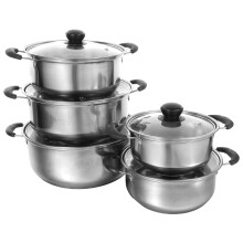 5Pcs Silver Stainless Steel Stock Pots Set Home Kitchen Cooking Pans