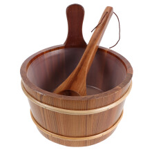 1Set Wooden Sauna Bucket and Ladle Ergonomic Chocolate Cedar for Home