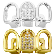 2Pcs Multi Copper Zircon Teeth Grills Fashion Hip Hop Accessories