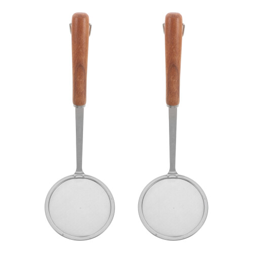 2Pcs Silver Stainless Steel Kitchen Skimmer Spoon Fine Mesh Oil Filter
