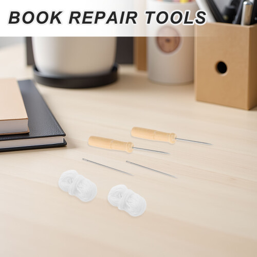1Set Portable Book Repair Kit Wooden Awl Sewing Thread Assorted Colors 2