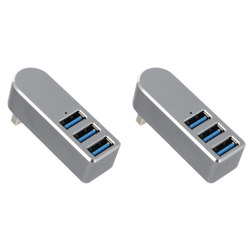 2Pcs Rotatable USB Hub Grey Multi-Port USB Splitter for Data Charging 1