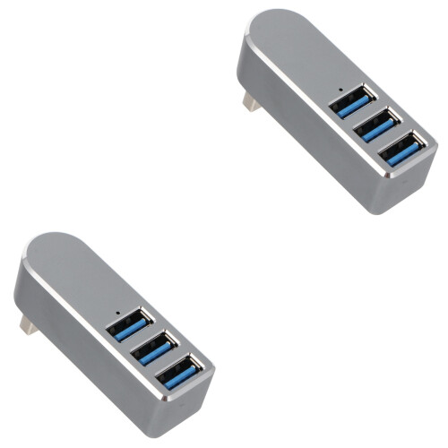 2Pcs Rotatable USB Hub Grey Multi-Port USB Splitter for Data Charging 2