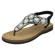 (Black, UK 3) Ladies Savannah Pearl Toepost Sandals F00101