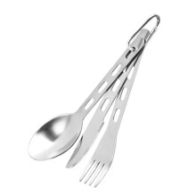 LsCook 3-teiliges Outdoor-Camping-Besteckset, Edelstahl-Messer, Gabel, Löffel