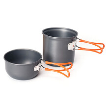 AT101 2-in-1 Outdoor-Camping-Kochgeschirr - Tragbarer Picknicktopf (Orangefarbener Griff)