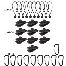 Windproof Canopy Fixed Tent Clip Rope Buckle Set 10 Clips+10 Black Ropes+10 Black Fast Hangings