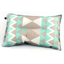 Almohada autoinflable portátil de estilo étnico para acampar al aire libre, tiendas de campaña y viajes en coche (estampado gris azulad