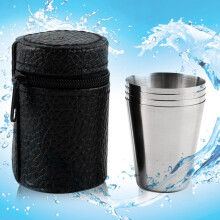 In 1 mini roestvrijstalen drinkbeker voor buiten, ideaal voor wandelen, kamperen en reizen. Draagbare drinkbeker met leren binnenkant.