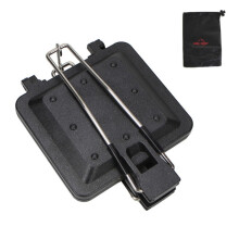 COOL CAMP CF-807 Draagbare, opvouwbare sandwichgrillpan met antiaanbaklaag en dubbelzijdige koekenpan voor buitenkamperen (zwart)