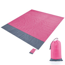 Wasserdichte Picknickdecke aus kariertem Polyestergewebe mit Tasche, geeignet für Camping und Strand, Größe: 2,1 x 2 m (rosa + grau)