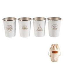 PCS / Set Outdoor-Picknickbecher aus Edelstahl mit Aufbewahrungstasche (Weiß)