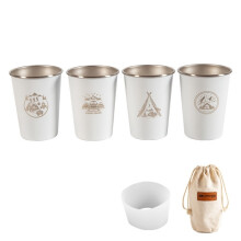 PCS / Set Outdoor-Picknickbecher aus Edelstahl mit Aufbewahrungstasche + Silikonhalter (Weiß)