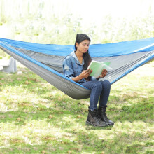 Outdoor-Hängematte aus Nylon-Fallschirmstoff, Reise- und Campingschaukel, Stil: 2,7 m x 1,4 m (Königsblau + Dunkelgrau)