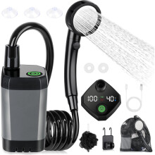 Tragbare Campingdusche, [Langlebige] 6000-mAh-Akku-Campingdusche mit intelligentem LED-Display, 4 Sprühmodi, IPX7 wasserdicht