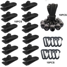 Windproof Canopy Fixed Tent Clip Rope Buckle Set 10 Clips+10 Black Ropes+10 Black PP Fast Hangings