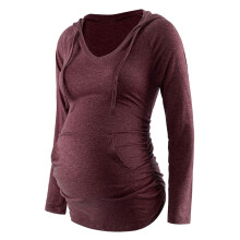 Comfortable Stylish V Neck Hooded Sweatshirt for-S Date red