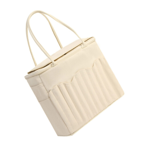 Large Capacity Canvas Yarn Storage Bag with Multiple-beige1