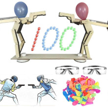 Headshot WoodBots, Handmade Wooden Shooting Puppets Balloon Game, 2025 New Whack A Balloon Strategy Board Game, Balloons Bamboo Man Battle