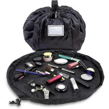 (Black) Drawstring Cosmetic & Makeup Bag Organizer, Toiletry Bag for Travel