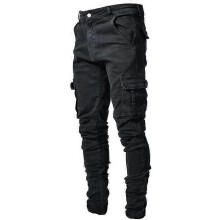 (S, black) Men's Slim Fit Jeans Fashion Straight Casual Pants