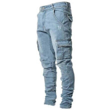 (XL, light blue) Men's Slim Fit Jeans Fashion Straight Casual Pants