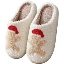 (41-42, Gingerbread Man) Women's Christmas Cute Cartoon Fluffy Warm Home Slippers