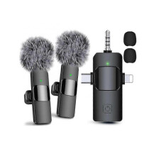 3 in 1 Wireless Lavalier Microphones compatible IPhone, Android, Camera, USB-C Microphone, Mini Micr