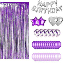 (Purple) Birthday Decorations Set - 37 Pack Balloon Foil Fringe Curtain Backdrop Kit