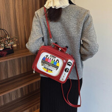(Pink) 2025 Spring New Fashion Cartoon Color-Block Mini TV PU Women's Square Bag, Stylish Shoulder Crossbody Purse, Cute Mini Bag