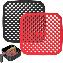 Reusable Air Fryer Liners Silicone, 8.5 Inch Square Non-Stick Basket Mats Accessories, Bamboo Steamer Liners