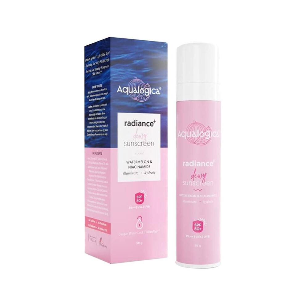 Aqualogica Dewy Sunscreen Watermelon & Niacinamide SPF50+ PA+++  |Infused With Watermelon For Hydration - 50g