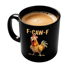 (Black 450ml) F-Caw-F Funny Chicken Coffee Mug, F-Caw-F Rooster Coffee Cup, Novelty Ceramic Mug Gag Gift For Men Women New