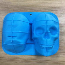 (Blue) Large Skull Cake Mold Food Baking Halloween Skull Frame Model DIY Cake Silicone Mold