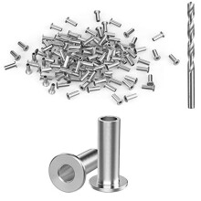 Verpakking van 70 roestvrijstalen beschermhulzen voor kabelgeleiders van 1/8 inch, 5/32 inch of 3/16 inch.
