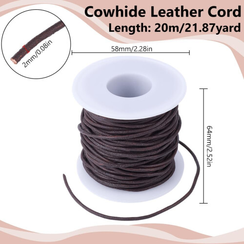 Cordão de couro bovino marrom de 22 jardas e 2 mm 1