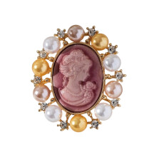 Royal Pearls Cameo Brooch Vintage Corsage Pin-light brown M