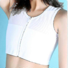 Women Ice Silk Breathable Chest Binder Tomboy Lesbian Transgender Corset Tops Vest Front Zipper Short Bandage Breast Binder-White-4XL