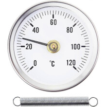 thermometer 0-120 with spring,with clip for mounting on pipe,bimetallic surface in stainless steel-63mm