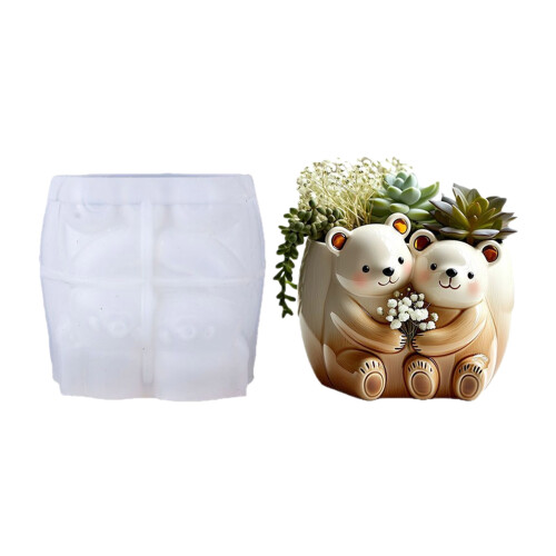 Reusable Silicone Flower Vase Mould Featuring Adorable Bear