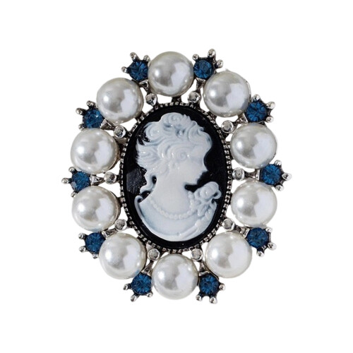Broche camée en perles élégantes, alliage-Argent ancien blanc M