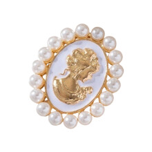Elegant Pearls Cameo Alloy Pin Brooch Vintage Design-White S
