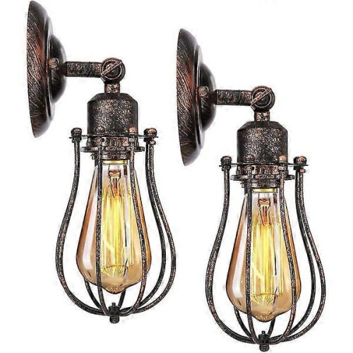 2-Pack Industrial Wall Light E27 Shade Cage Pendant Lamp Vintage Ceiling Light Indoor