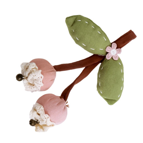 Handmade Fabric Hawthorn Cherrys Fruit Brooch Nature-Pink